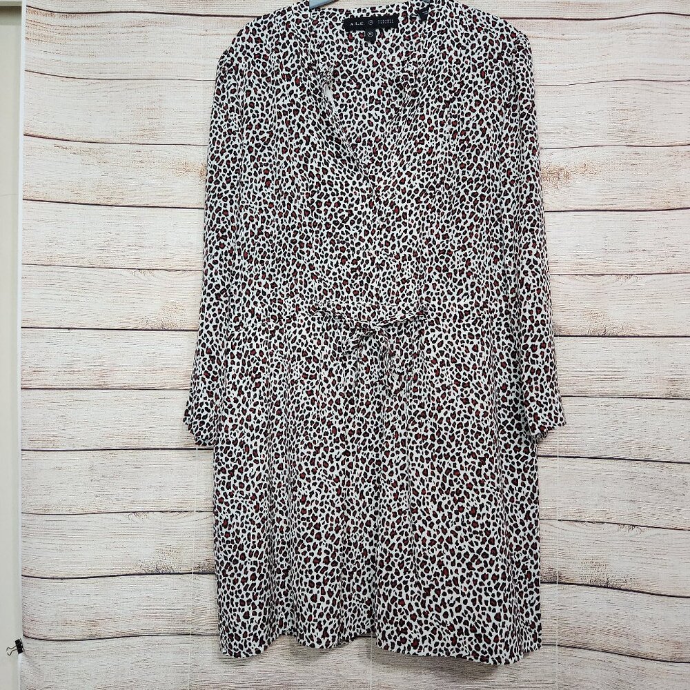 A.L.C. Barney’s New York Leopard Dress Size 10 Quarter Button Tie Front Dress